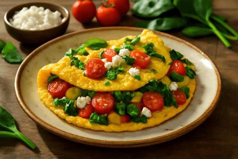 Omletă clasică cu legume și brânză slabă