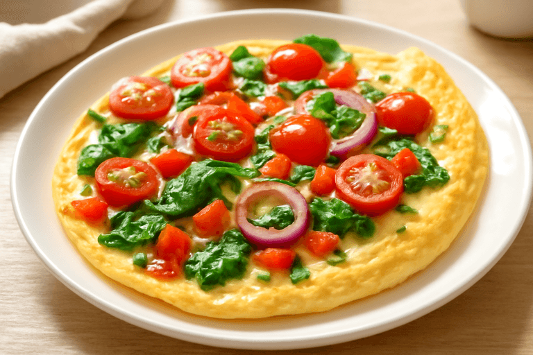 Energirik klassisk omelett med färska grönsaker