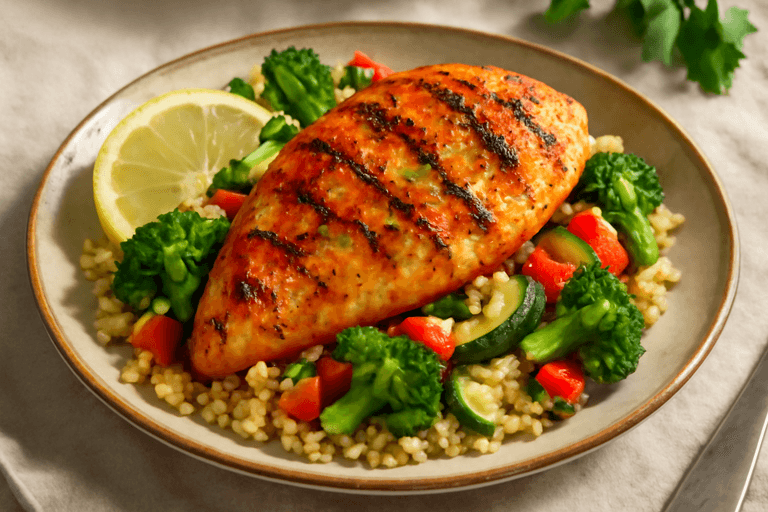 Grillowana pierś z kurczaka z warzywami i kaszą bulgur