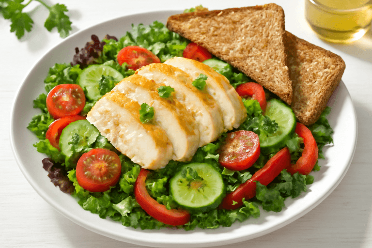 Leichter Hühnchensalat mit Vollkorn & Gemüse