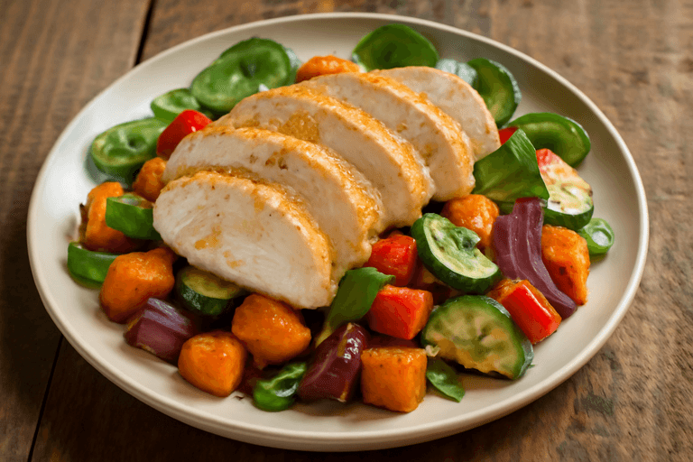 Kycklingfilé med Rostade Grönsaker & Citrondressing