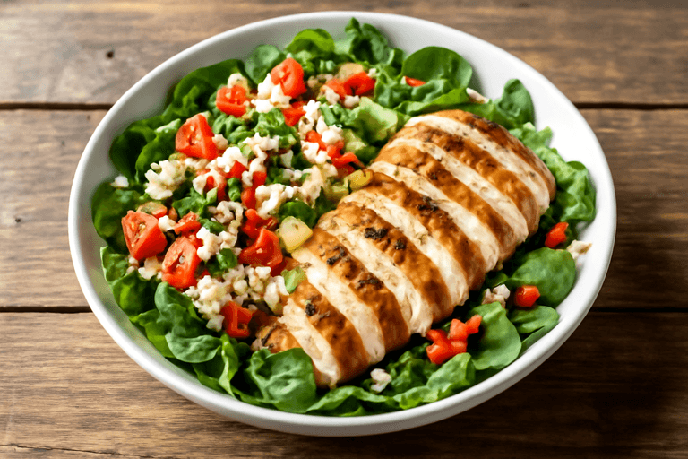 Salată clasică cu piept de pui la grătar și legume proaspete