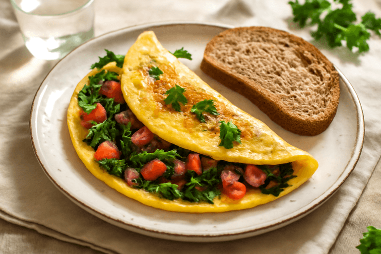 Яйчна омлет-палачинка с домати и спанак