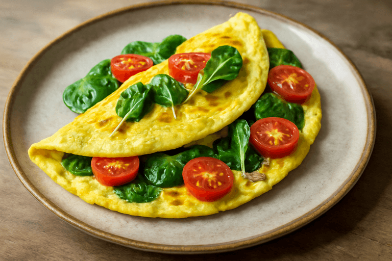 Proteinrik klassisk omelett med spenat & tomat