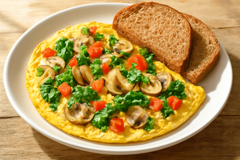 Proteinreiches Gemüse-Omelett mit Vollkornbrot