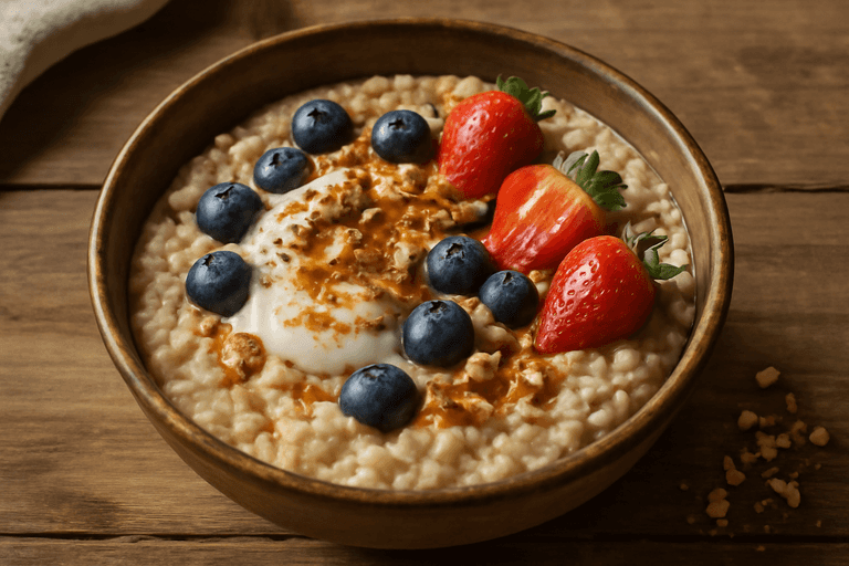 Завтрак «Лёгкая сила»: овсяная чаша с йогуртом и ягодами