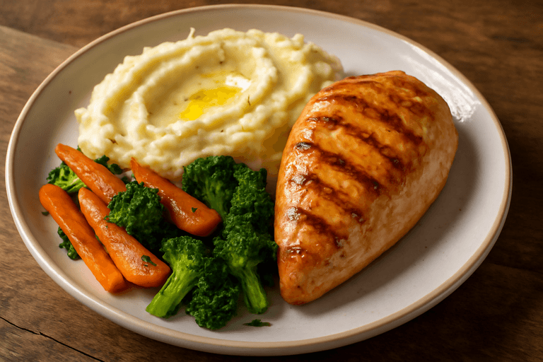 Klassieke Kipfilet met Geroosterde Groenten & Aardappelpuree