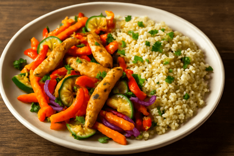 Poulet sauté aux légumes croquants et quinoa parfumé