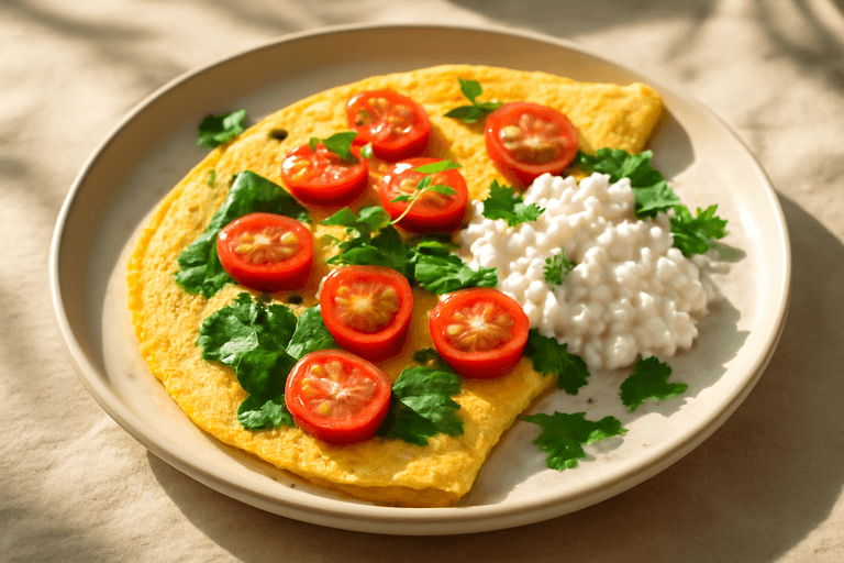 Energirik omelett med spenat och tomat