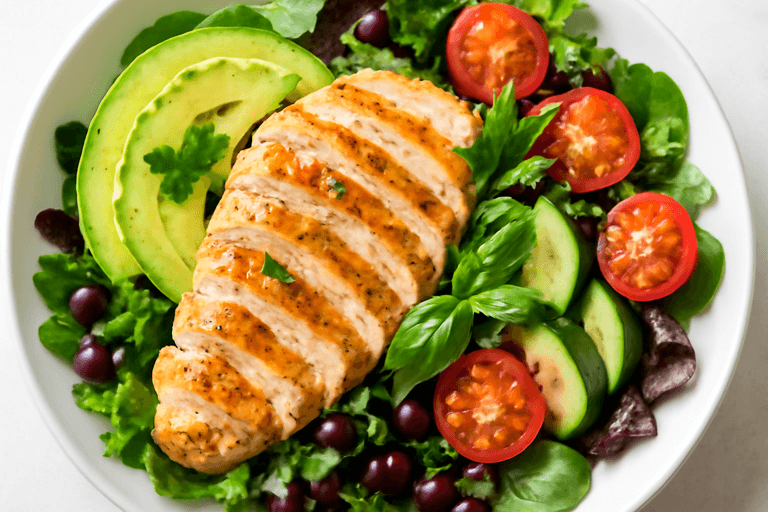 Proteinrik kycklingsallad med bönor och avokado