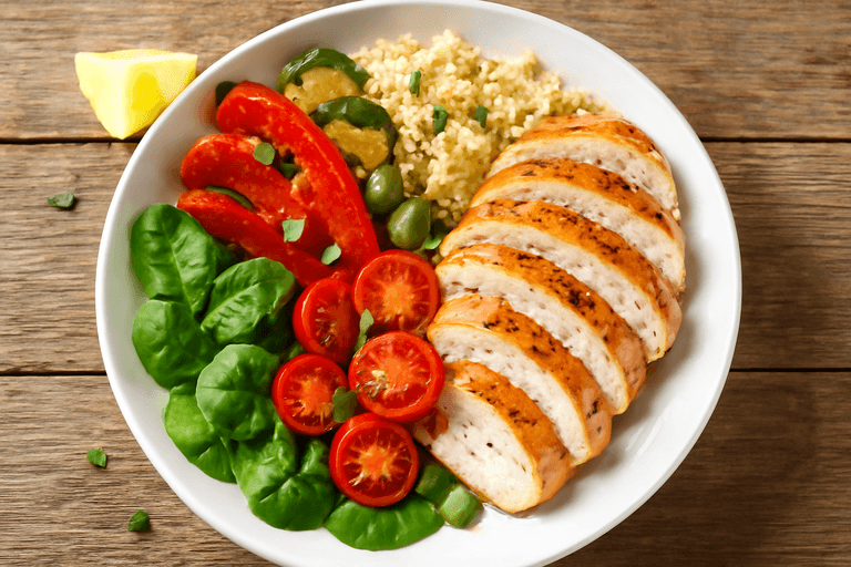 Kycklingsallad med Quinoa och Rostade Grönsaker