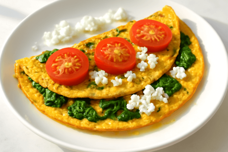 Omelette Clásica Alta en Proteínas con Espinaca y Tomate
