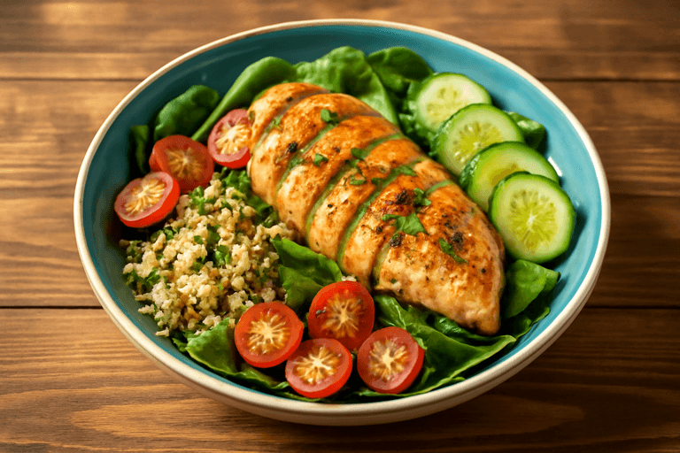 Ensalada clásica de pollo a la parrilla con quinoa
