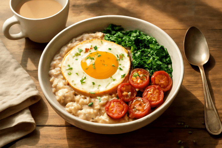 Klassiek Energie-ontbijt: Havermout met Gebakken Ei & Groenten