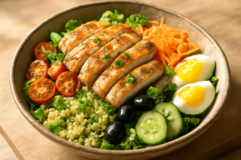 Ensalada Proteica de Pollo a la Parrilla con Quinoa y Vegetales Clásicos