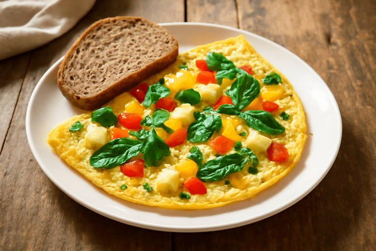 Omletă sănătoasă cu legume proaspete și brânză slabă