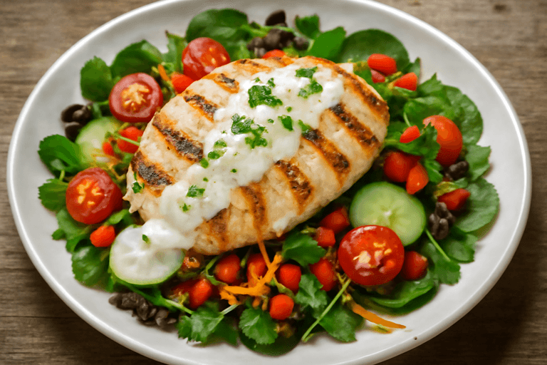 Salată sățioasă cu piept de pui și legume proaspete