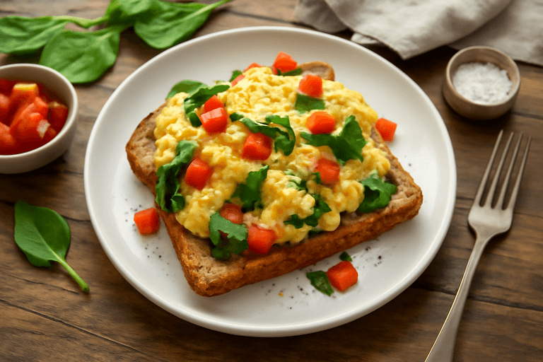 Klassisk Energifrukost: Äggröra med spenat & tomat
