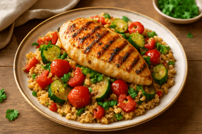 Kipfilet met geroosterde groenten en volkoren couscous