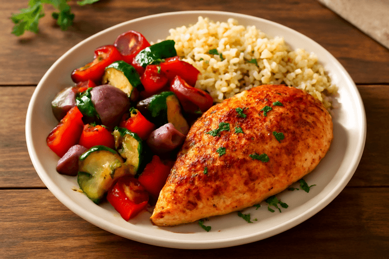 Energieboost Kipfilet met Geroosterde Groenten en Volkorenrijst