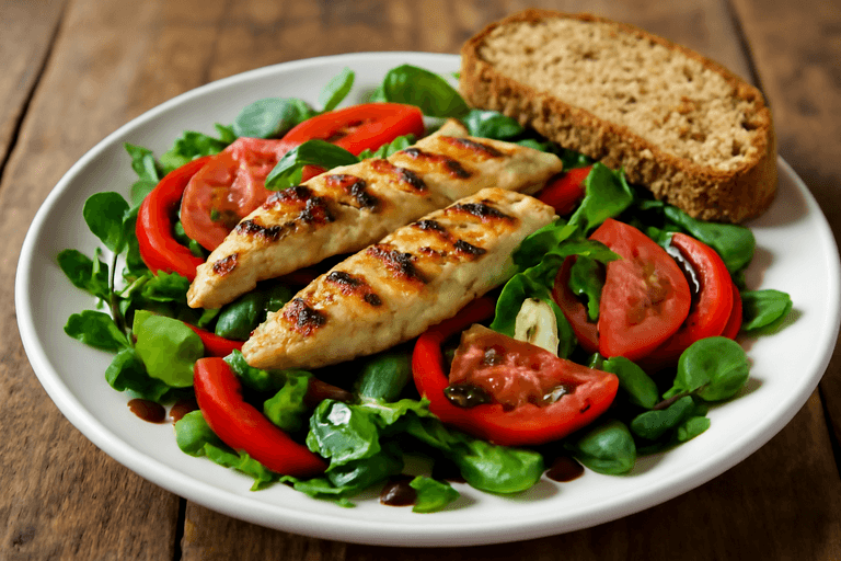 Sałatka z grillowanym kurczakiem i warzywami, inspirowana klasyczną kuchnią