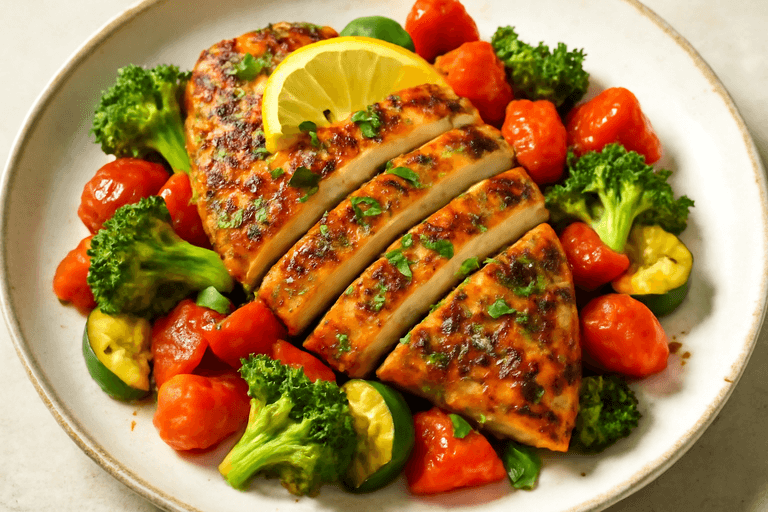 Energizing Lemon Herb Grilled Chicken with Roasted Vegetables