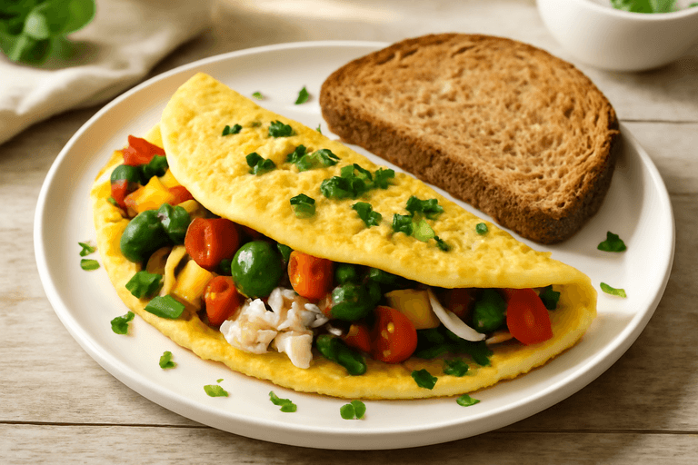 Proteinreiches Gemüse-Omelett mit Vollkornbrot