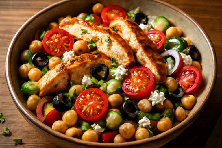 Mediterrane Kikkererwtsalade met Gegrilde Kip