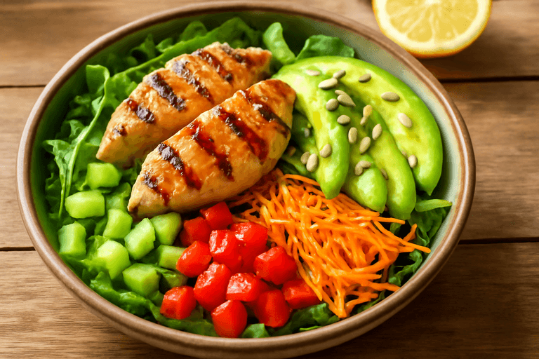 Salade de poulet grillé saine et croquante