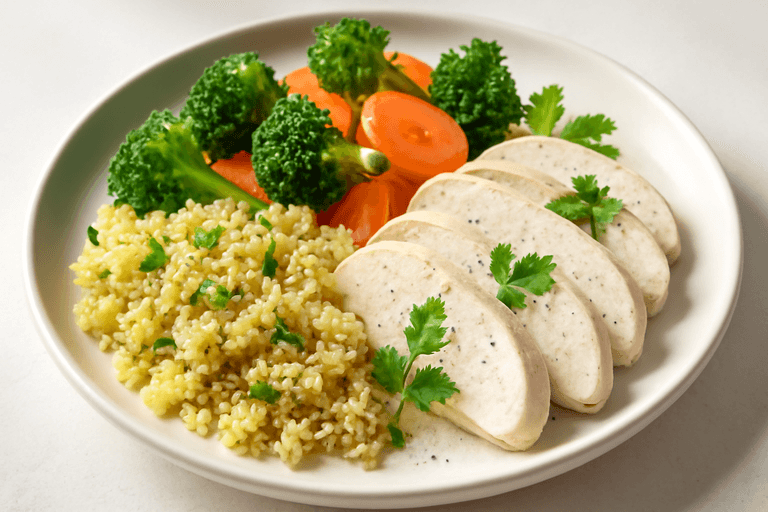 Куриная грудка с овощами на пару и киноа