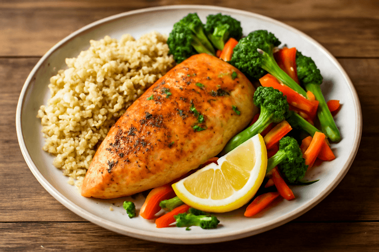 Куриная грудка с пряными овощами и киноа