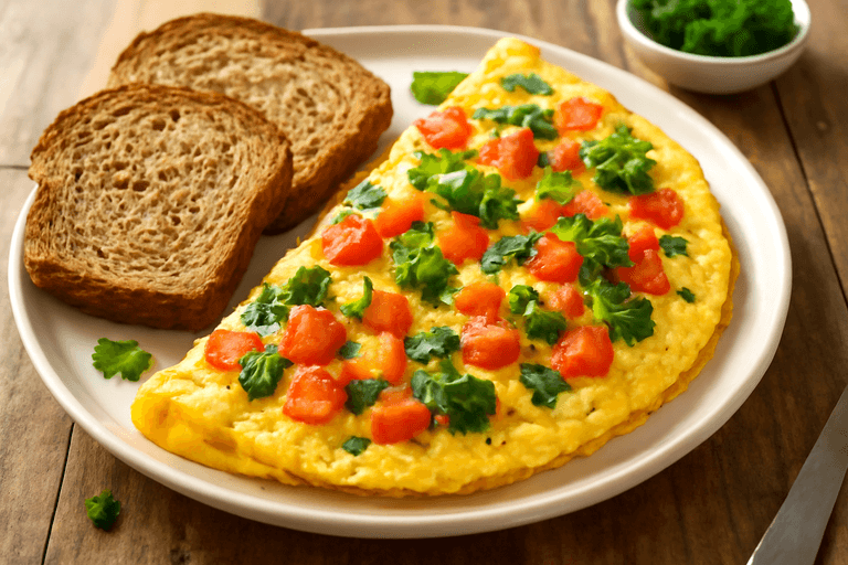 Proteinrik grönsaksomelett med fullkornsbröd