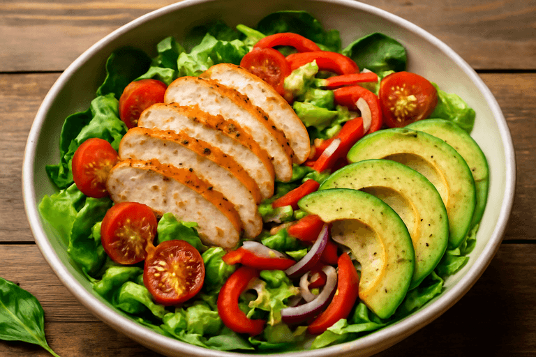 Färgstark kycklingsallad med citronvinägrett