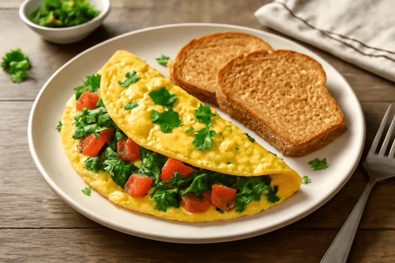 Energigivande Omelett med Spenat och Fullkornsbröd