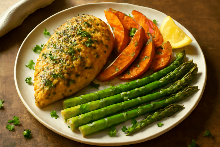 Kruidige Kipfilet met Zoete Aardappel en Groene Asperges