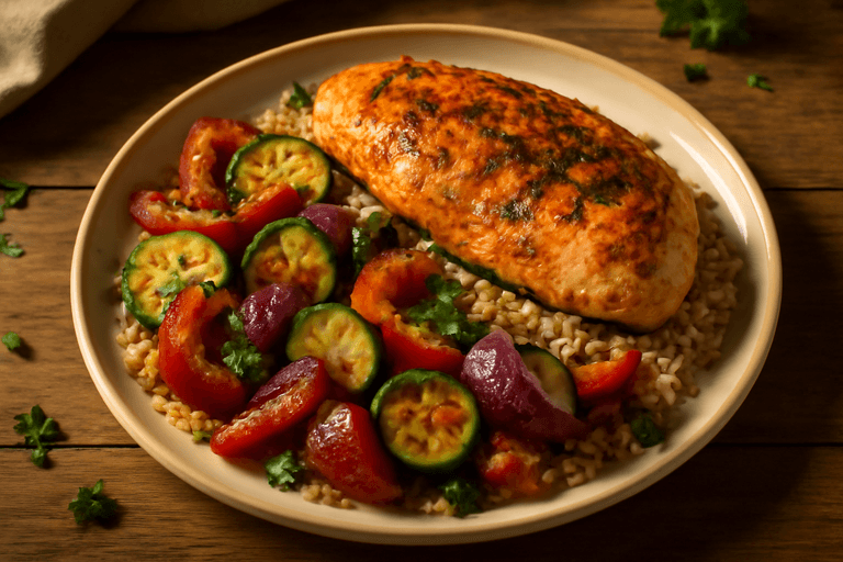Energieboost Kipfilet met Volkorenrijst en Geroosterde Groenten