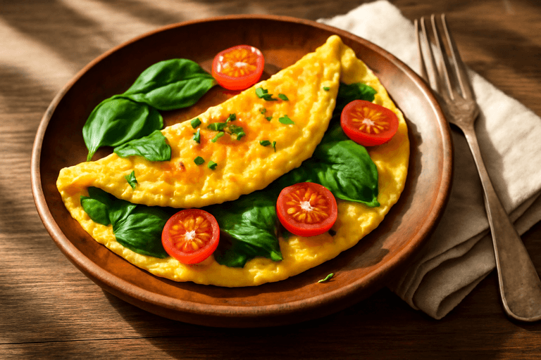 Energigivande klassisk omelett med spenat och tomat