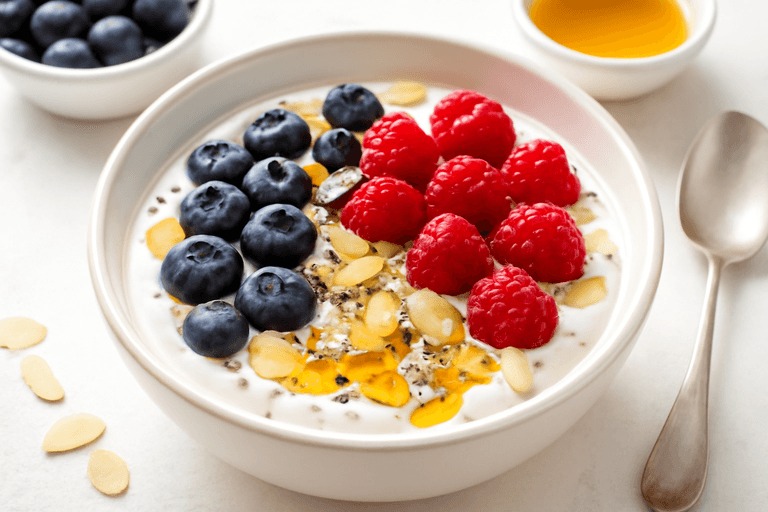 Mic dejun fresh cu iaurt și fructe de pădure