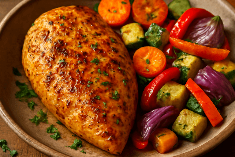 Kruidige Gegrilde Kip met Geroosterde Groenten