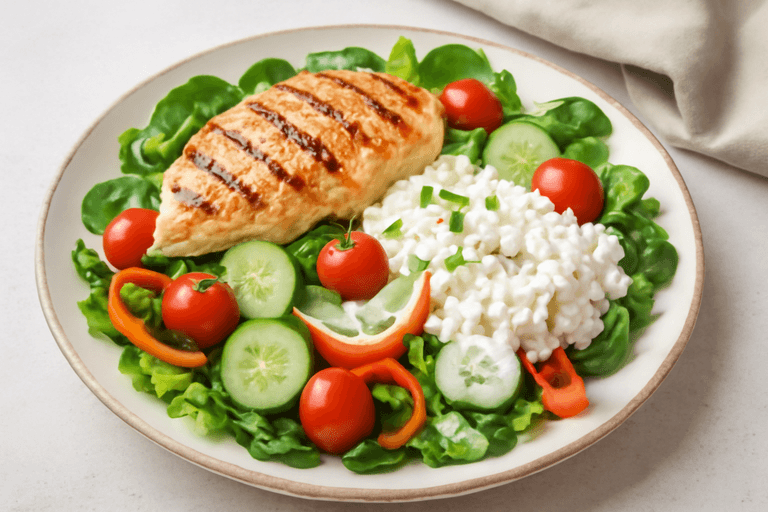 Salată clasică cu piept de pui la grătar şi dressing ușor de iaurt