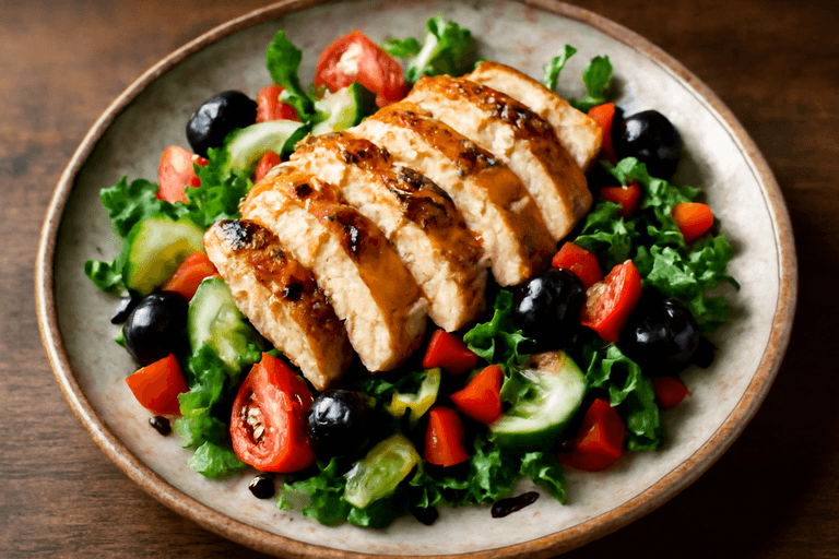 Piept de pui la grătar cu salată de legume proaspete