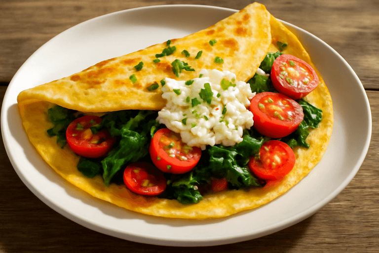 Herzhaftes Omelett mit Spinat und Tomaten