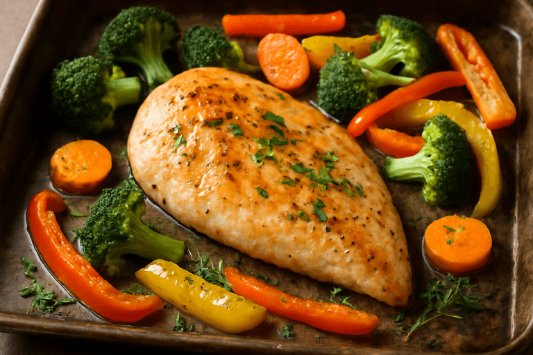 Легкий курячий стейк із запеченими овочами