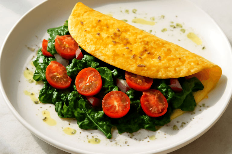 Omelette Proteico Clásico con Espinaca y Tomate