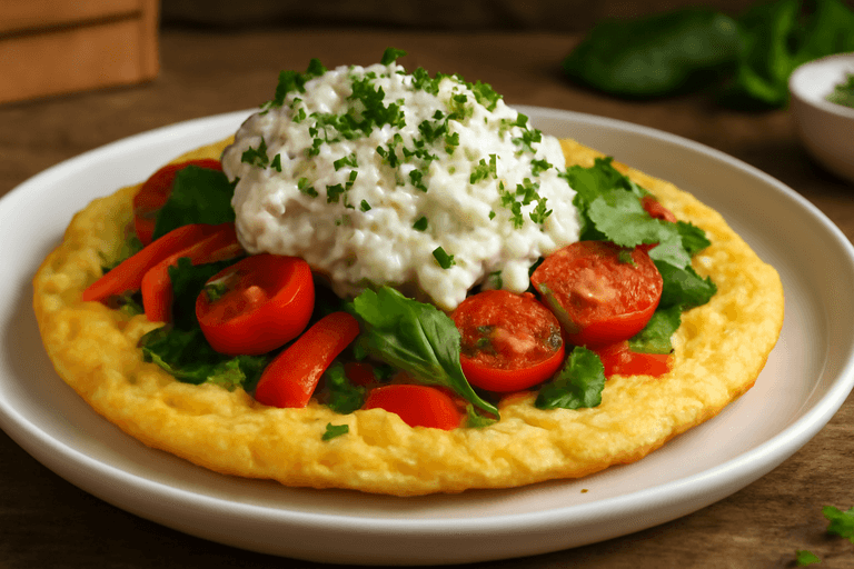 Омлет с овощами и нежным творогом
