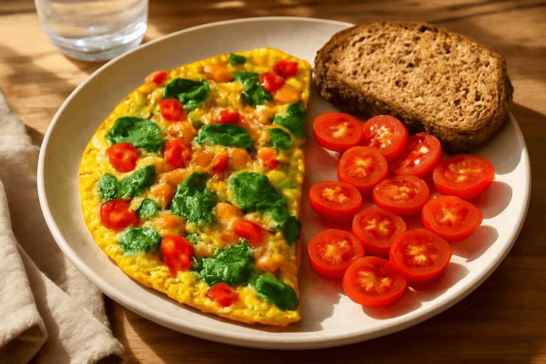Omelette aux légumes colorés et toast complet