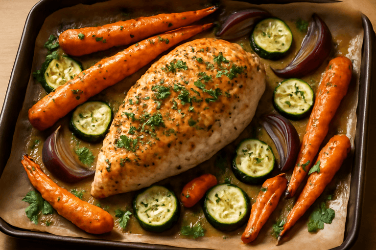 Poulet rôti aux herbes et légumes de saison