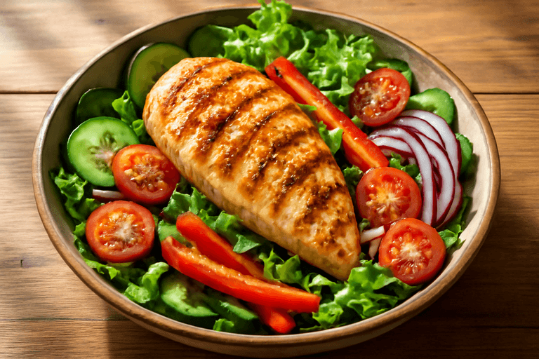 Salată clasică cu piept de pui la grătar și legume proaspete
