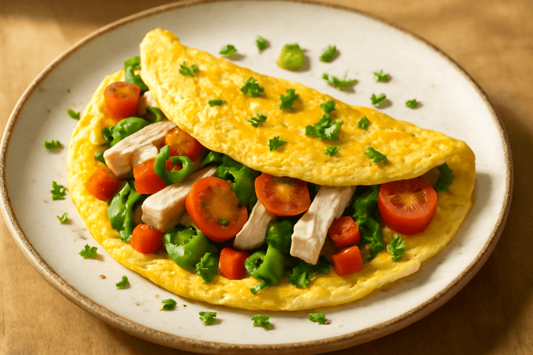 Energigivande omelett med grönsaker och kalkon