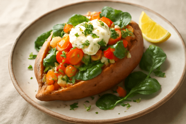 Fylld sötpotatis med quinoa och grönsaker